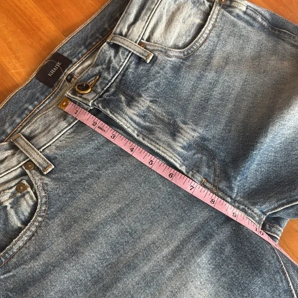 KHAITE Straight stovepipe jeans in blue Rigid Denim Distressed Women 26 New